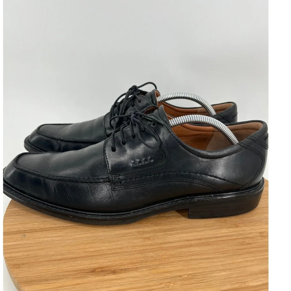 ECCO Mens Black Leather Square Toe Lace‎ Up Dress Shoes Comfort Size US 11  44